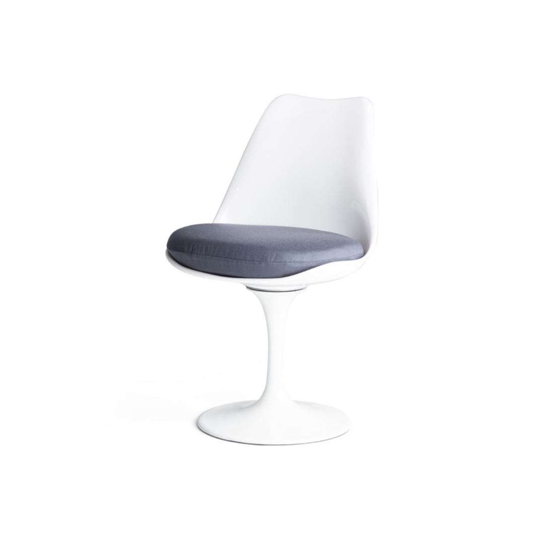 Tulip Gloss White Dining Chair Grey Fabric Seat image 0